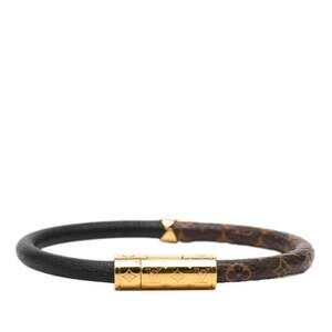 LOUIS VUITTON Black Monogram Leather Charm Bracelet